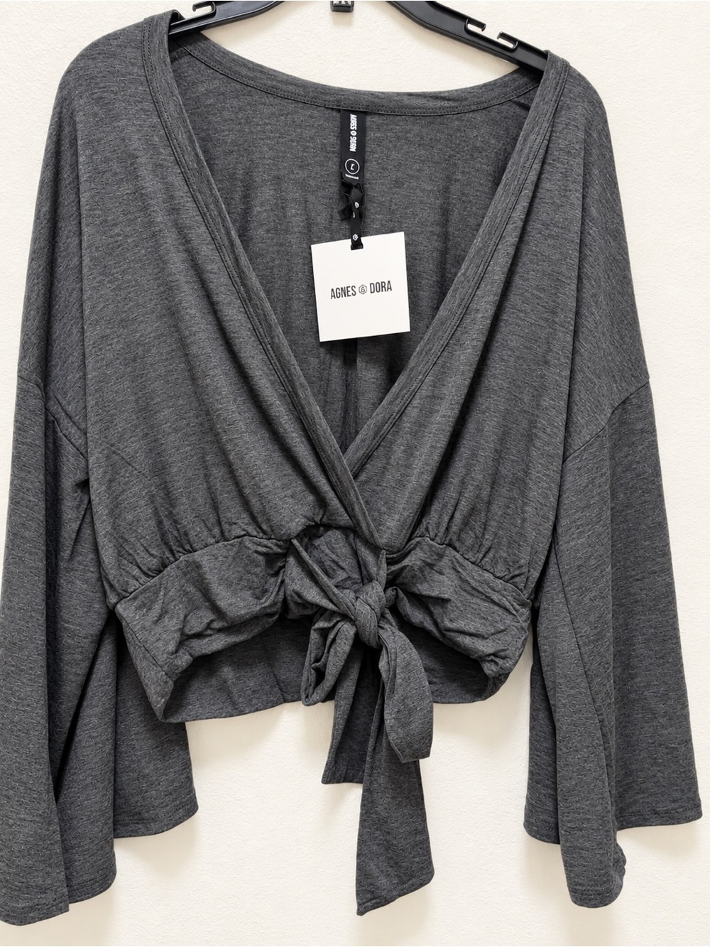 Agnes & Dora Charcoal Tie-Front Crop Top
